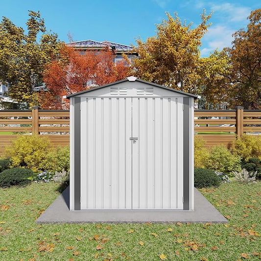 5x3 FT Outdoor Storage Shed, Small Metal Garden Shed with Window, Outside Tool Sheds with Lockable Hinged Doors, Waterproof Storage Building with 4 Air Vents for Backyard, Patio, Lawn, White