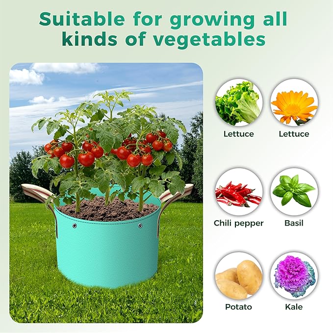 7 Pcs 10 Gallon Grow Bags, PE Garden Grow Bags for Plants with Branch-Binding Holes and Bottom Drain Holes, Ideal for Vegetables, Strawberries and Flowers