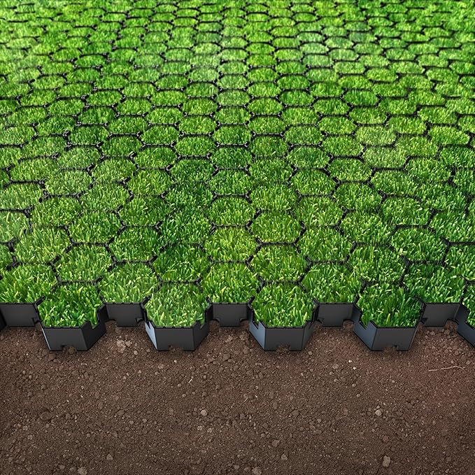 Vodaland Permeable HexPave System - Grass & Gravel Pavers - 100% Recycled PPE Plastic, Handles 27,000 lbs, 1" Depth, 65 s.f / 22 Units