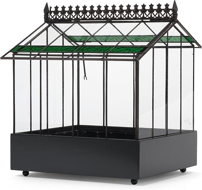H Potter Glass Terrarium Planter Wardian Case Container with Green Glass Accent for Succulent Plants Flowers Orchids Foliage and More WAR143