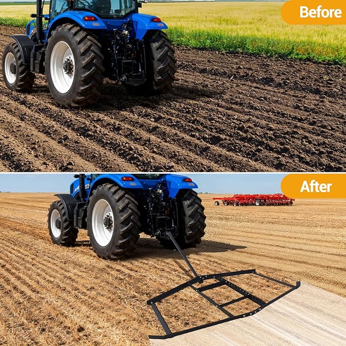Driveway Drag, 66" Width Drag Harrow with Adjustable Bars & Pin Hitch, Support Up to 50 Lbs, Heavy Duty Steel Tow Behind Drags Harrow for Most ATVs, UTVs, Driveway Graders, Garden Lawn Tractors
