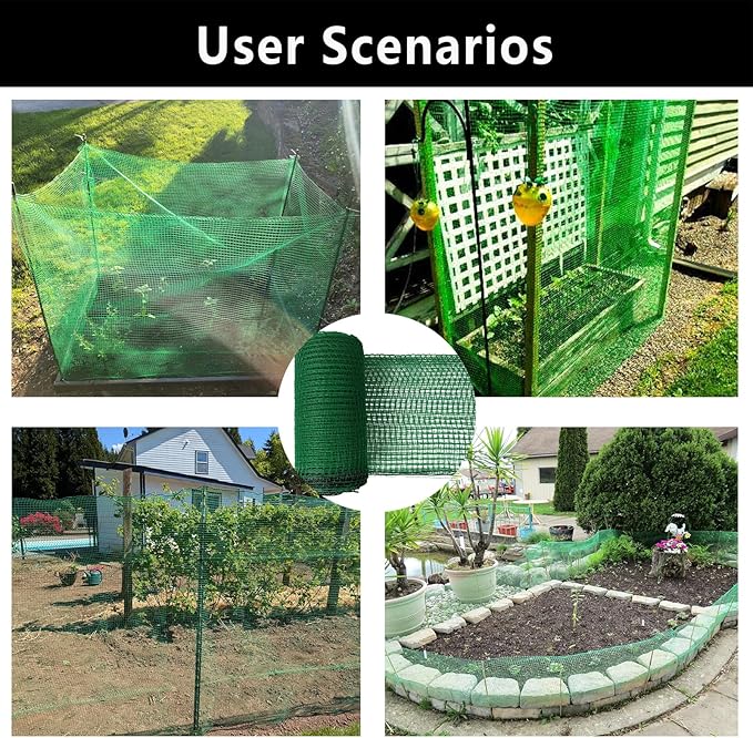 5x100ft Deer Fence Netting, Plastic Mesh Fence Heavy Duty Garden Fence Animal Barrier Garden Netting for Plants Fruit Trees Vegetables Against Deer, Birds, Rabbits, Chickens and Other Animals, Green