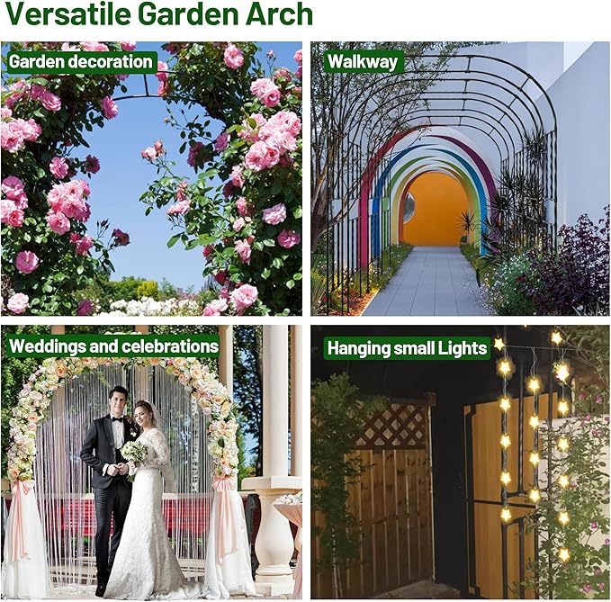 Garden Arch Trellis, Trellis Arch for Climbing Plants Outdoor, 10.5 x 7.9FT Metal Full Garden Arbor, Trellises for Patio Lawn Backyard, Large Garden Archway Decoration Black 126" x 94.5in