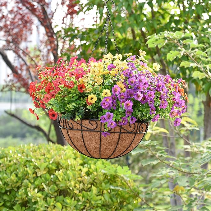 Hanging Planters for Outdoor Plants 4 Pack 14 inch Metal Hanging Flower Basket with Coco Coir Liner Wire Plant Holder Watering Flower Baskets Pot Hanger Garden Decoration for Indoor Outdoor(HBL)