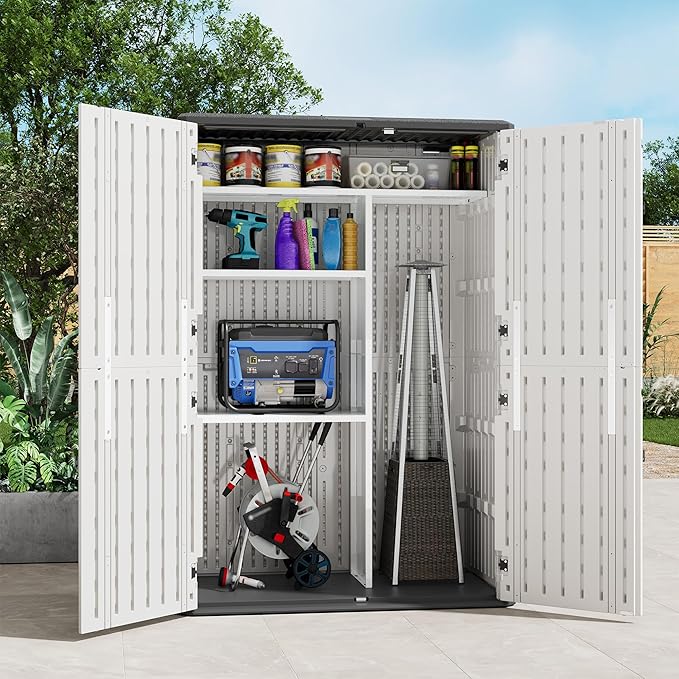 KAMABOKO Metal Storage Shed Shelves for 60 cuft Vertical Outdoor Storage Shed, 35.3 lbs, White