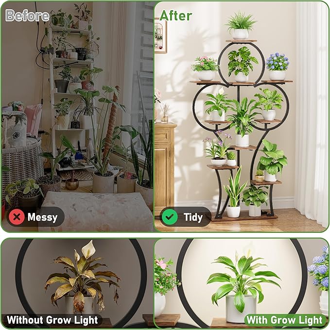 POZILAN Plant Stand Indoor with Grow Lights - 63" Tall Corner Plant Stands for Indoor Plants - 10 Tiered Plant Shelf with Grow Light, Multiple Metal Lighted Plant Stand for Balcony, Living Room, Patio