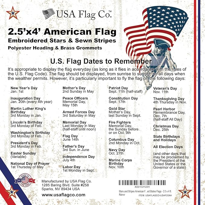 Stars and Stripes American Flag by USA Flag Co. (Made in USA) The BEST 2.5x4 Embroidered Stars and Sewn Stripes United States Flags - 2.5 x 4 ft.
