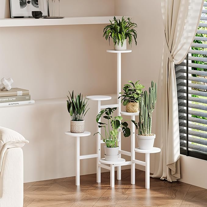 6 Tier Corner Plant Stand Indoor Outdoor, Tall Large Plant Shelf for Multiple Plants, Tiered Flower Pot Holder, Metal Display Plant Shelves for Living Room, Balcony, Patio, Garden(White)GPS514W