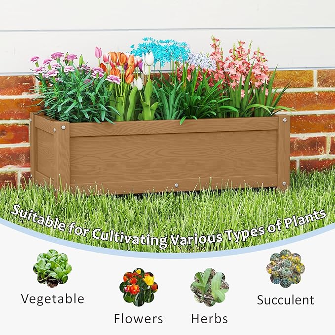 HDPE Raised Planter Box Outdoor,Rot-Resistant and Non-Cracking,Raised Beds for Gardening 29.5 * 14.4 * 9.8 in for Yard,Lawn,Outdoor Planter Boxes Rectangle with Drainage Holes Brown