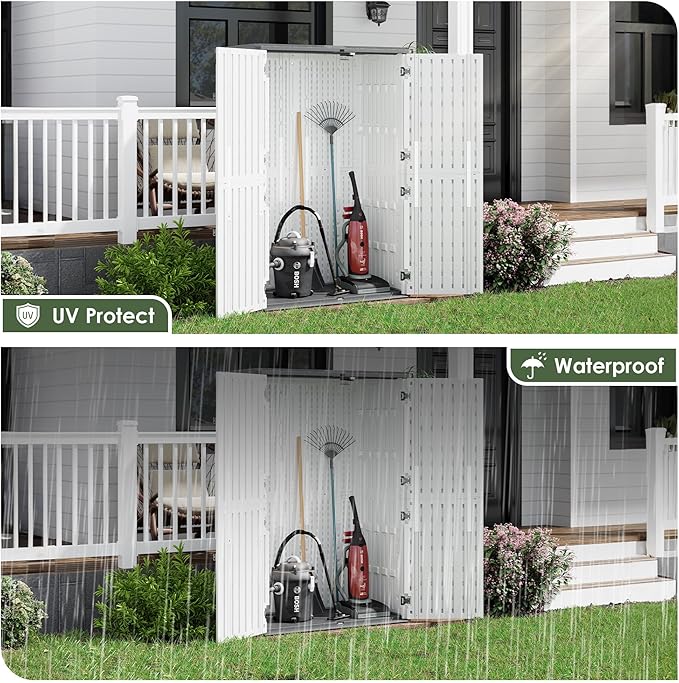 KAMABOKO Outdoor Storage Cabinet 61 Cu.Ft Outdoor Trash Can Storage Shed Waterproof Horizontal Storage Shed Outdoor Storage for Backyard, Patio, Poolside (White)
