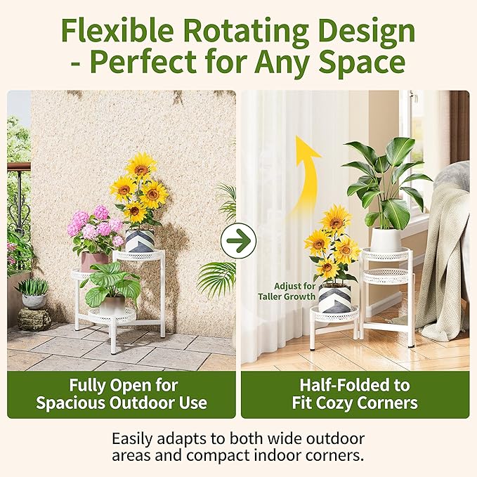 3 Tiered Tall Plant Stand Indoor Outdoor, Metral Plant Shelf for Corner Display Rack, Multi-Tier Folding Planter Pot Holder Flower Stand for Living Room Balcony Garden Patio - WhiteWave