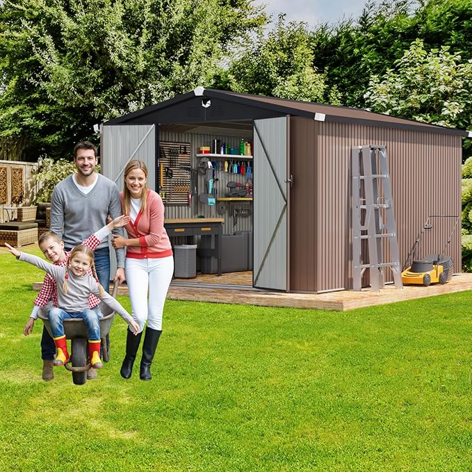 10x12 FT Metal Storage Shed, Outdoor Tool Sheds with Lockable Door, Large Heavy Duty Tool Sheds, Outside Waterproof Storage Building