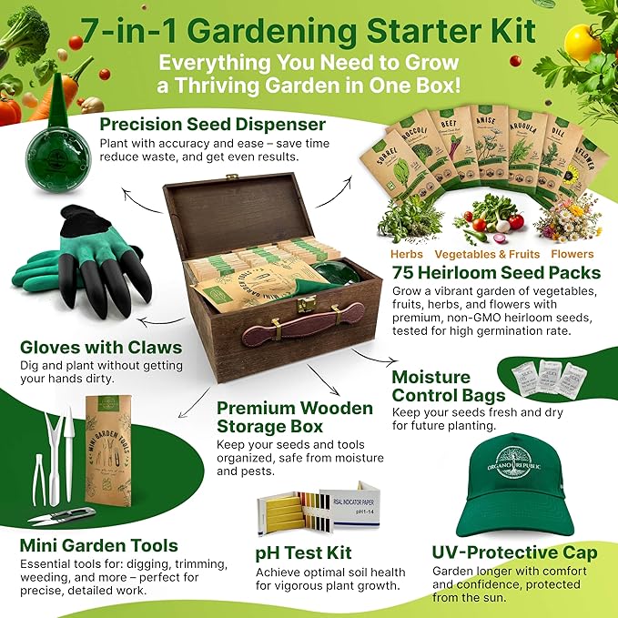 75 Medicinal & Tea Herb Seeds Variety Pack, Garden Seed Starter Kit - Over 47,380 Non-GMO Heirloom Seeds for Planting Herbs and Vegetables, Christmas Gift Seed Box with Gardening Supplies