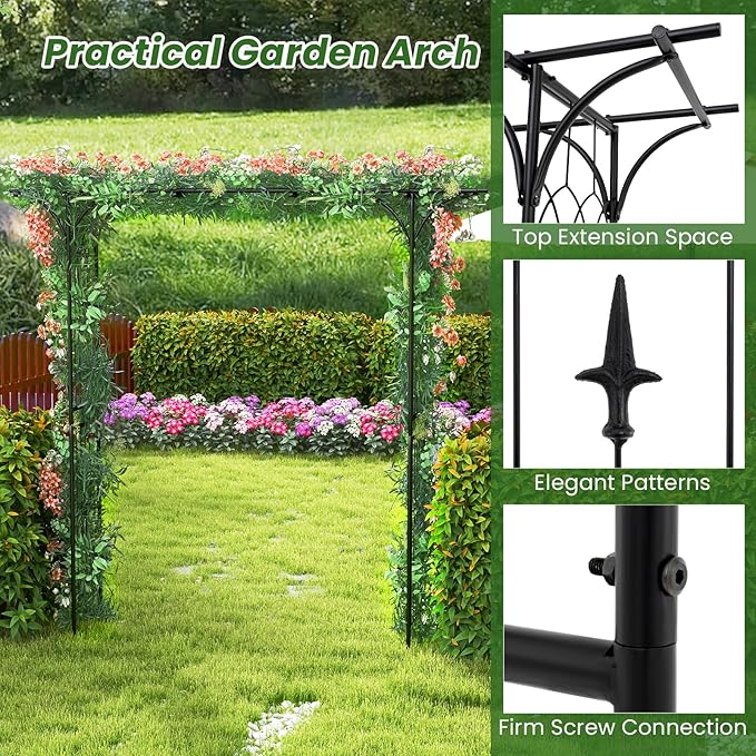 SAFSTAR 81-Inch Garden Arch, Metal Arbor Archway for Climbing Plants, Decorative Lawn Arbor, Heavy-Duty Arch Trellis for Climbing Plants Outdoor Wedding Ceremony Party Backyard