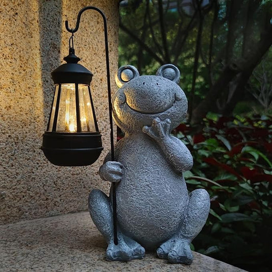 Frog Solar Garden Statues,Resin Frog Figurine Decorations with Solar Lights Lantern, Outdoor Garden Decor Art for Lawn,Yard, Unique Housewarming Gift for Women Mom Grandma