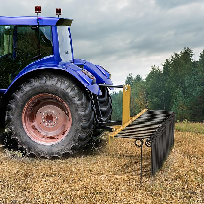YITAMOTOR 60" Tow Behind Landscape Rake, 3 Point Quick Hitch Lawn Dethatcher Rakes with 26 Steel Tines for Category 1 Tractors, Heavy Duty Powder Coated Finish Tools for Leaves, Pine Needles, Straw