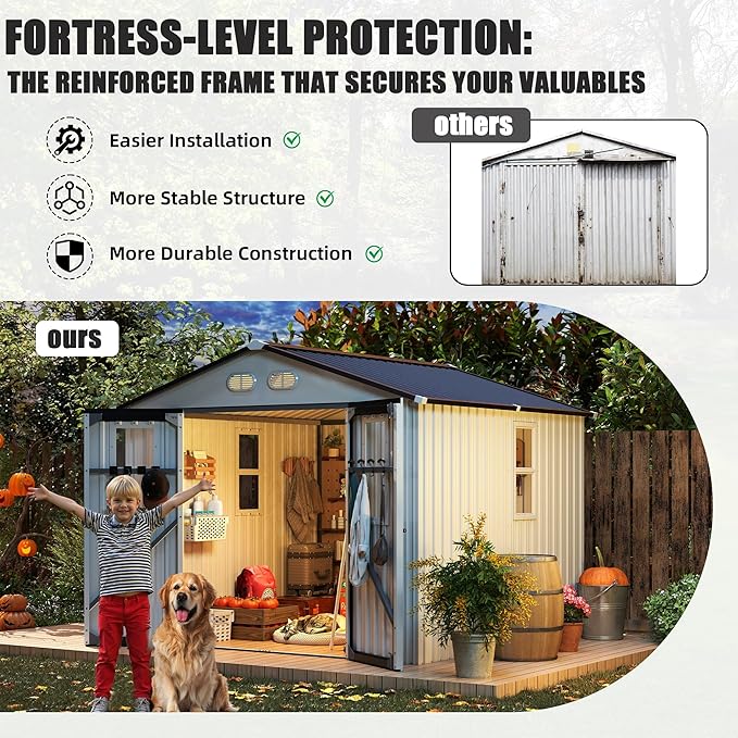 8x8 SF Outdoor Storage Shed,Metal Shed with Lockable Doors & 4 Daylight Windows,Garden Tool Shed w/Air Vents & Sloped Roof, Ideal for Backyard,Patio,Lawn,White