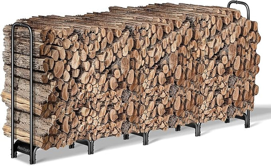 Firewood Rack, 8ft Heavy Duty Fire Wood Storage Racks for Indoor Outdoor, Metal Log Holders for Firewood, Fireplace Wood Pile Storage Stacker Organizer, Black