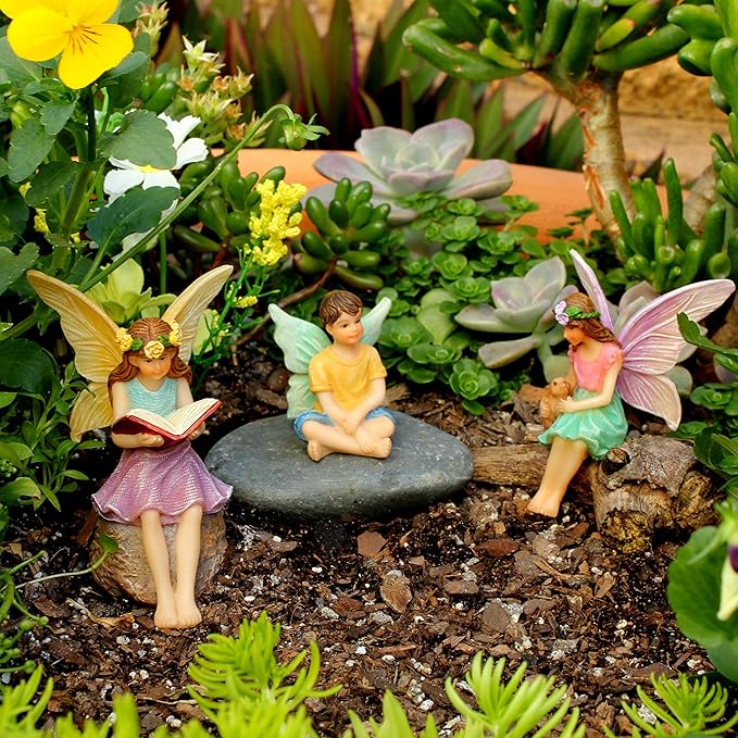 PRETMANNS Fairies for Fairy Garden – Adorable Accessories Kit for an Outdoor Miniature Garden – Boy & Girl Figurines – 3 Items