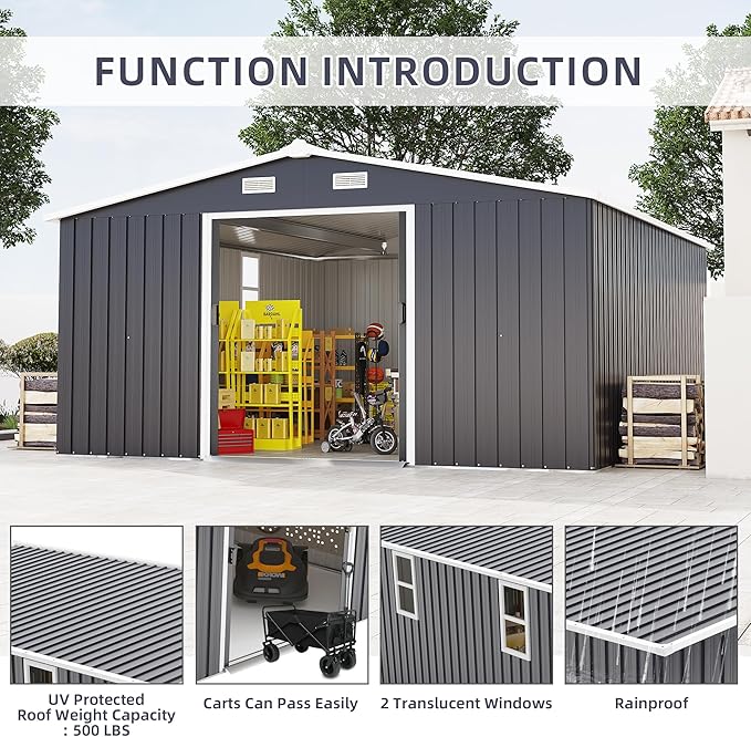 10x12 FT Outdoor Storage Shed, Extra Large Metal Shed with Lockable Doors,Vent & 2 Windows, All-Weather Tool Shed Storage House for Backyard,Garden,Patio, Lawn, Dark Gray