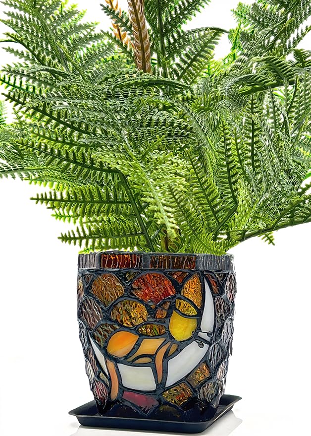 Stained Glass Hanging Cat Planter Pot, Orange Sleeping Cat Small Hanging Plant Pots Indoor, Blue Moon Flower Pot Plant Gifts4.7x4.5 in