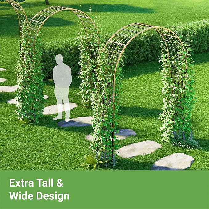 Metal Garden Arbor, 104.3” Tall Wrought Iron Archway for Climbing Plants & Flowers, British-Style Garden Trellis (Copper)