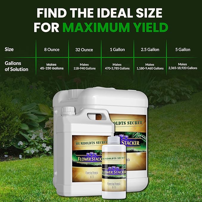 Humboldts Secret Flower Stacker | 0-7-5 Bloom Booster with Vitamin B1 | High Phosphorus Potassium Flowering Nutrients | Potting Soil Hydroponics Coco | Indoor & Outdoor Plants | 2.5 Gallon