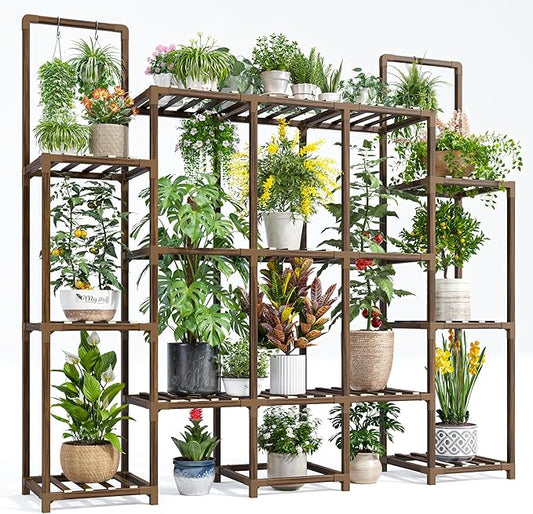 EnHomee Plant Stand Indoor Tall Plant Stand Outdoor Large Wood Plant Shelf Indoor for 20 Pots Plants,4-tiers Plant Holder for Patio Living Room Gardening Balcony 56.1" Wx47 Hx11.78 D