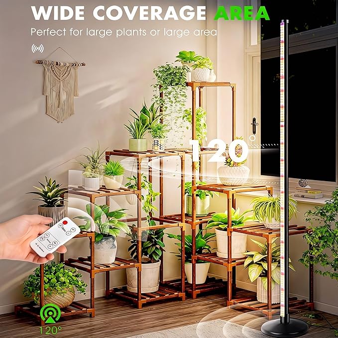 2 Pack LED Grow Lights for Indoor Plants Full Spectrum, 48W 65 Inch Plant Lights for Seed Starting with Timer and 10 Level Dimmable Standing Plant Growing Lamp for Greenhouse with Hanging Accessories