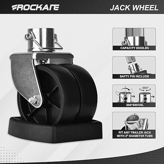 Rockane Dual 6'' Trailer Jack Swivel Caster Wheel Replacement with Rubber Wheel Chock，2000LBs Capacity with Pin for Boat Hitch Camper for Soft Ground Roll - Perfect Matching Jack Wheel Dock