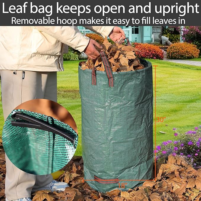 Rake for Leaves, 11 Tines 9" Wide Metal Leaf Rake with 32 Gallon Lawn and Leaf Bags & Scoops for Garden Adult Kids Lawn Shrub Yard Landscape Heavy Duty Long Handle 30-60