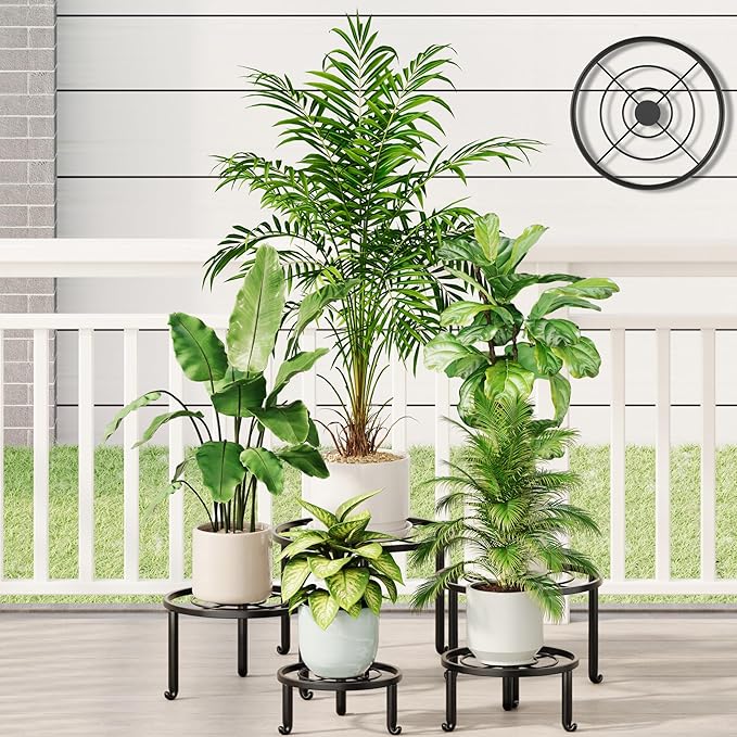 5 Pack Metal Plant Stand Indoor Outdoor Heavy Duty Rustproof Iron Flower Pot Stand Holder for Multiple Plants, Potted Holder Display Flower Shelf