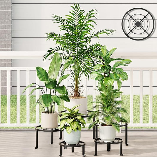 5 Pack Metal Plant Stand Indoor Outdoor Heavy Duty Rustproof Iron Flower Pot Stand Holder for Multiple Plants, Potted Holder Display Flower Shelf
