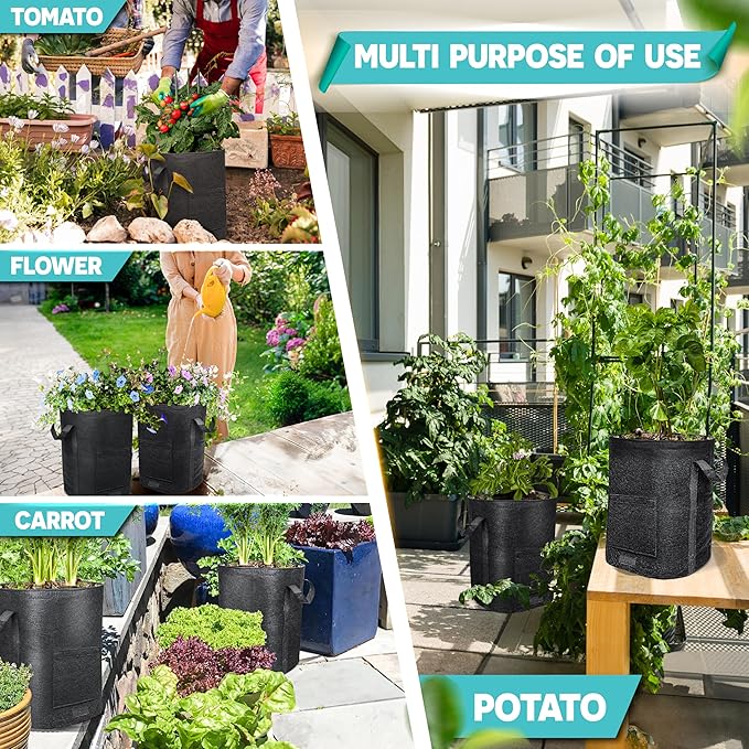 [Upgraded] 4PCS 20-Gallon Potato Grow Bags with Unique Harvest Window, Visible Window, Garden Planting Bag with Reinforced Handle, Nonwoven Fabric Pots for Tomato, Potato Growing Container - Black