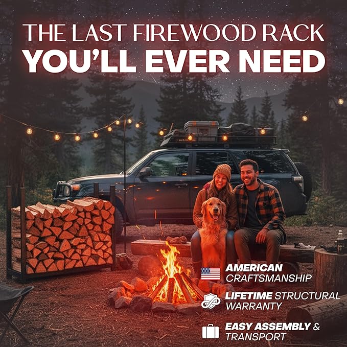 Woodhaven 4-Foot Firewood Rack – Made in USA – 1/4 Cord Raised Lumber Storage Rack – Keeps Wood Dry & Ready – Heavy-Duty Steel, Lifetime Structural Warranty (Without Cover)