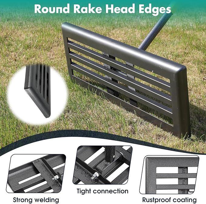Lawn Leveling Rake,30x10 Inch Ground Plate,58 Inch Adjustable Long Handle Yard Level Tool with Curved Edge,Heavy Duty Large Landscaping Lawn Leveler for Grass, Golf Field, Soil Sand Dirt Spreader