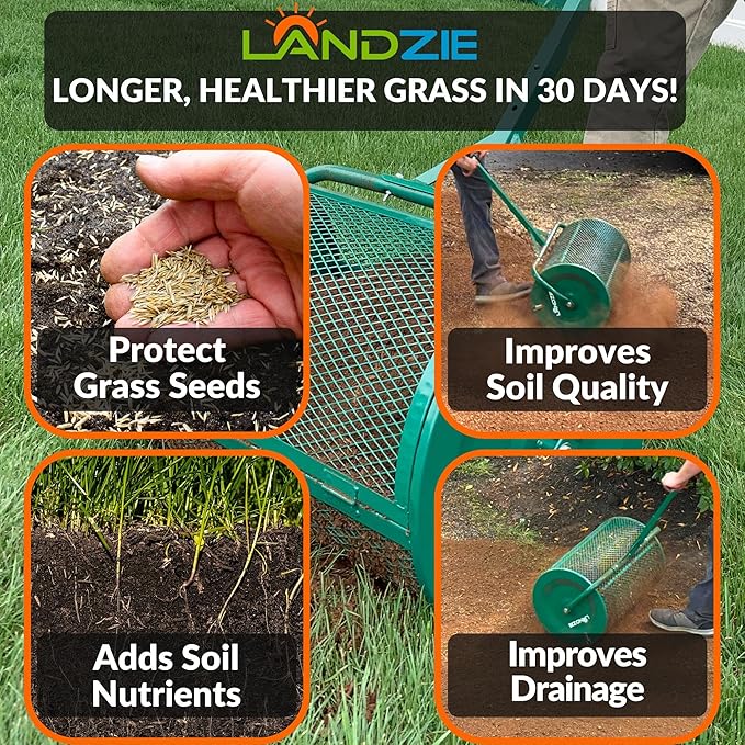 LANDZIE - The Original 24 Inch Compost and Peat Moss Spreader Roller - Top Soil, Sand, Manure, Mulch, Top Dressing Lawn and Garden Spreader