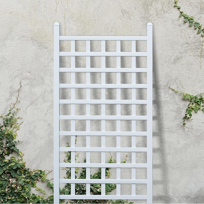 DuraTrel Country Garden Vinyl Trellis, Outdoor Plant Support Frame, White, 35" x 66" - Decorative Grid-Style Lattice for Climbing Vines & Flowers, Use Against Walls, Fences or Freestanding