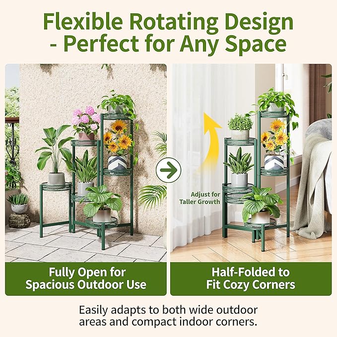 Metal Plant Stands Indoor Outdoor, 6 Tier Plant Stand Corner Plant Shelf, Folding Tall Plant Rack, Heavy Duty Iron Flower Display Holder Stand for Living Room Patio Porch Balcony - GreenFlower