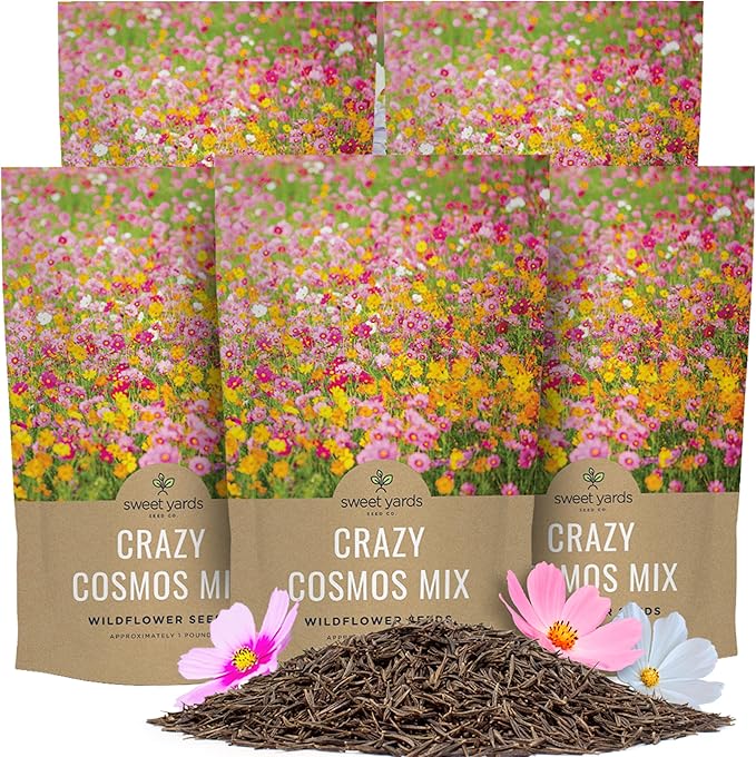 Bulk Cosmos Seeds Wildflower Mixture - 5 Pounds - Over 400,000 Seeds - Pink, Yellow, Orange, Red, Purple and White Mixed Species!