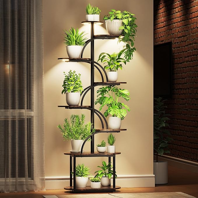 Plant Stand with Grow Light, Sturdy 61" Tall Plant Shelf Indoor, 8 Tiered Plant Shelves with Grow Lights, Large Indoor Plant Stands for Multiple Plants, Black Oval Display Rack for Home Decor