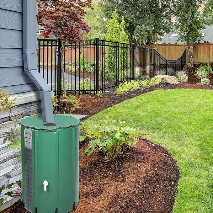 Collapsible Rain Barrel, 100 Gallon Portable Rainwater Collection System, Rain Water Barrel Collector with Volume Scale Mark, Two Spigots and Overflow Kit, Rain Catcher Barrel for Garden, Green