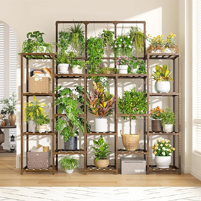 EnHomee Plant Stand Indoor Tall Plant Stand Outdoor Large Wood Plant Shelf Indoor for 22 Pots Plants,4-tiers Plant Holder for Patio Living Room Gardening Balcony, 55.9" Wx63.1 Hx11.78 D