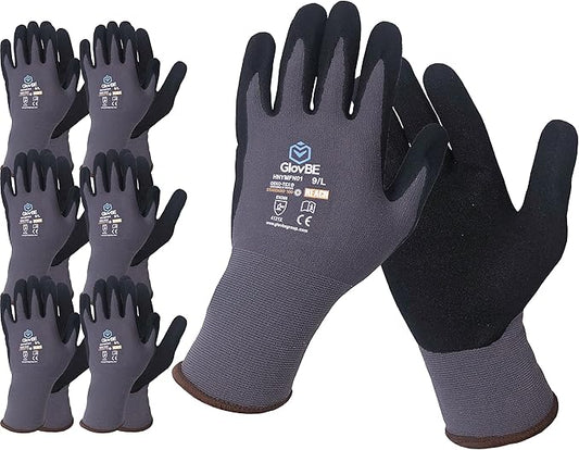 6 Pairs Nylon Work Gloves, Nitrile Micro Foam Slip Resistant Coating on Palm, Smart Touch, Grey (XX-Large)