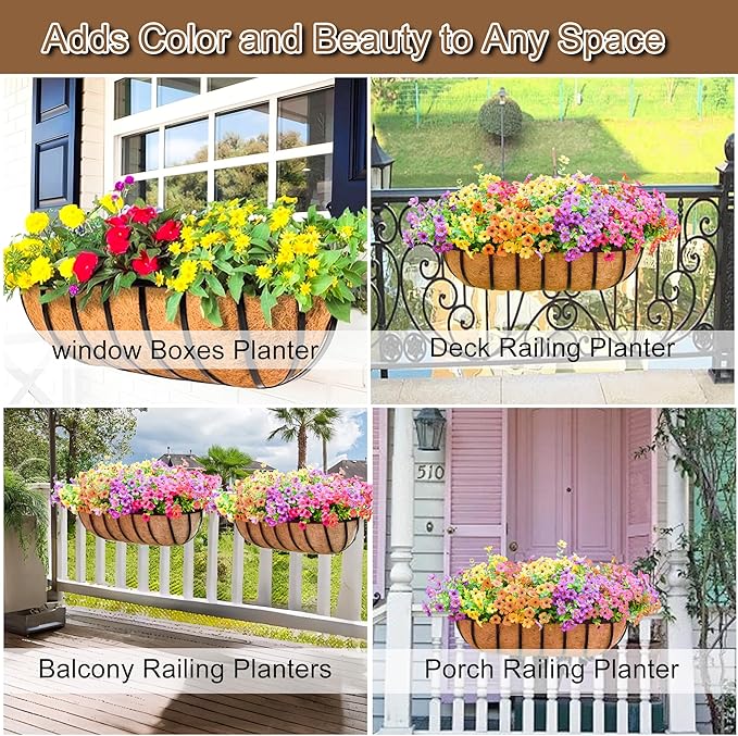 24 Inch Window Baskets with Coconut Liner Outdoor Wall Planter for Plants Long Window Flower Box for Porch Fence Patio Outdoor（2 Pack）
