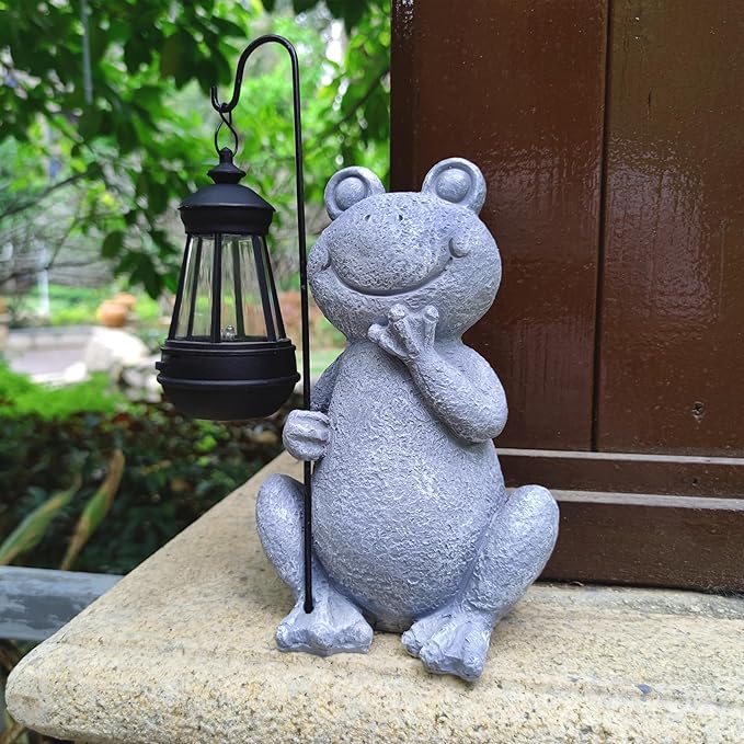 Frog Solar Garden Statues,Resin Frog Figurine Decorations with Solar Lights Lantern, Outdoor Garden Decor Art for Lawn,Yard, Unique Housewarming Gift for Women Mom Grandma