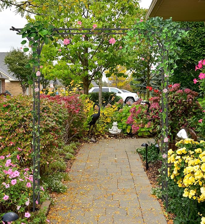 Garden Arch Trellis 7FT Wedding Arch Backdrop Stand,Metal Garden Arbor Trellis for Plant Climbing Outdoor, Plant Arch with Anchored Pile, Flower Arch Stand Balloon Decor,Archway Pergola