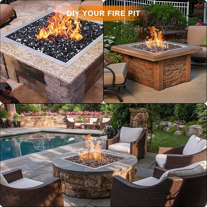 Onlyfire Stainless Steel Square Fire Pit Burner with Pan, 36 Inch DIY Outdoor Propane Firepit Fireplace for Backyard