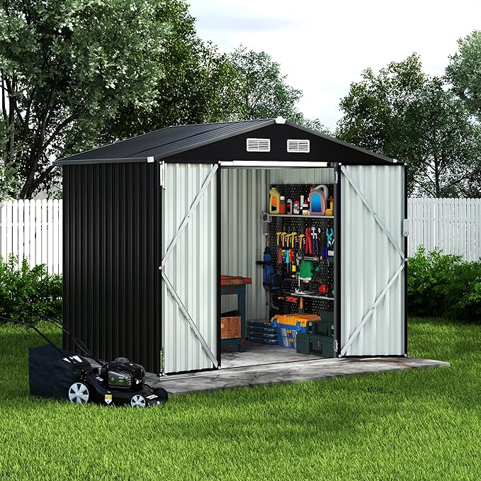 6x8 FT Metal Storage Sheds Outdoor, MetalTool Shed with Lockable Door, MetalYard Sheds Garden Shed Kit, Metal UtilitySheds Buildings with Air Vent for Backyard Garden Patio Lawn