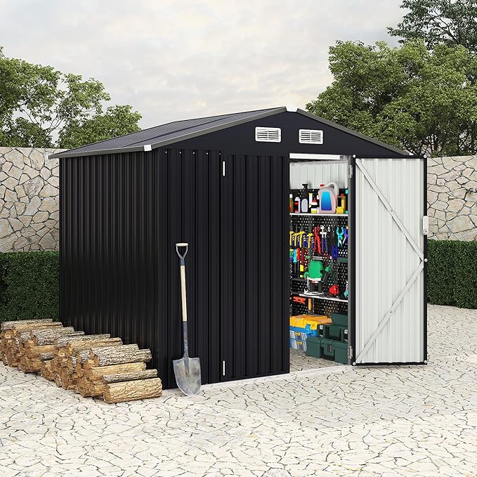 6x8 FT Metal Storage Sheds Outdoor, MetalTool Shed with Lockable Door, MetalYard Sheds Garden Shed Kit, Metal UtilitySheds Buildings with Air Vent for Backyard Garden Patio Lawn